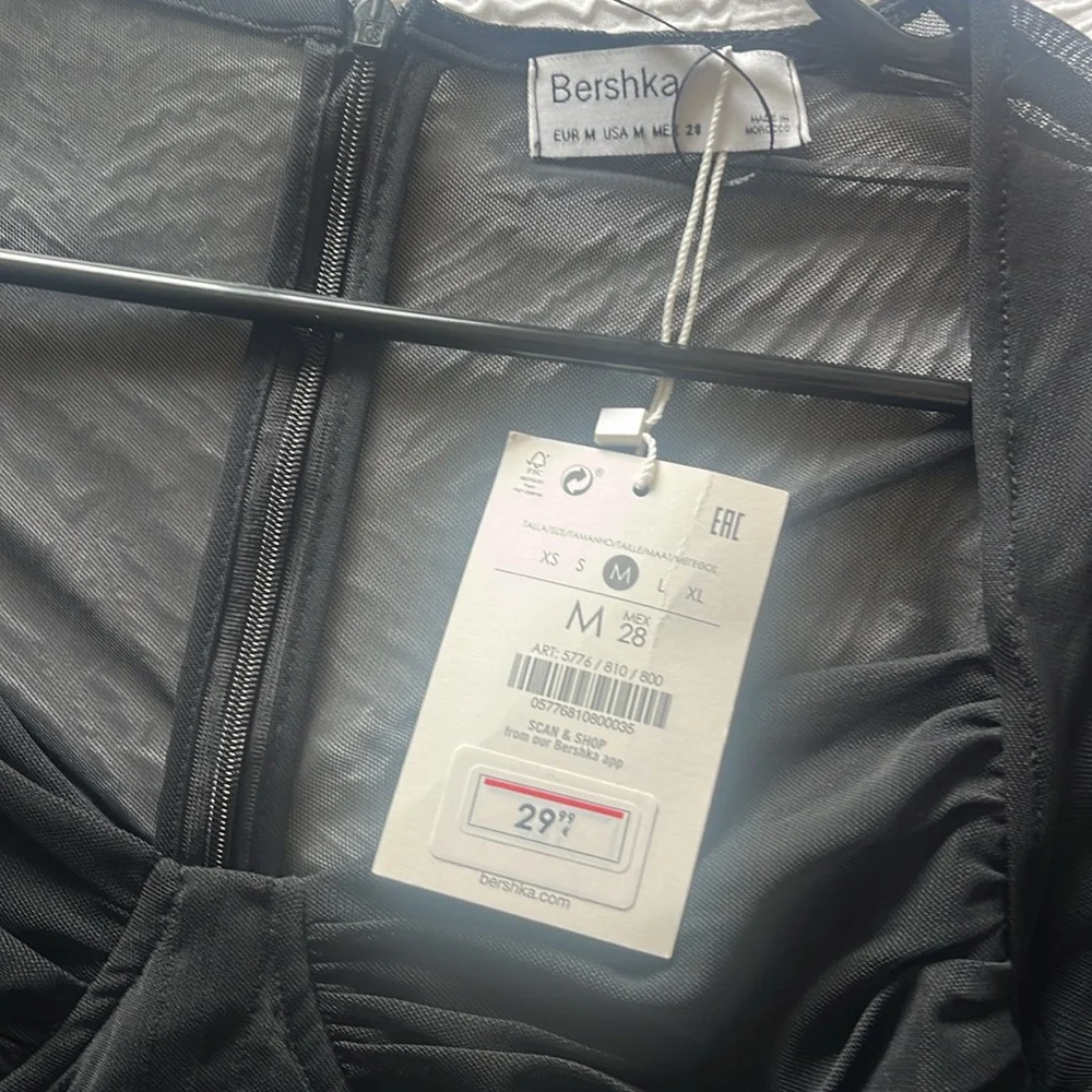 Bershka Ruched Mesh Dress in Black - Picture 3 of 3